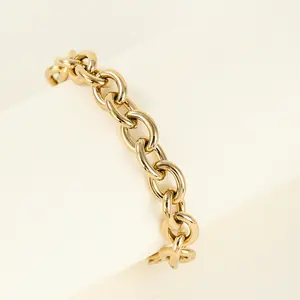 Hot Chunky Jewelry Oval Shape 9mm Stainless Steel Chain Bracelet PVD Gold Plating Charm Bracelets