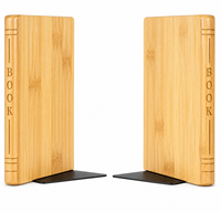 Grandes serre-livres en bambou naturel en forme de livre, pour livres lourds, lot de 2, serre-livres en bois antidérapants, noyer