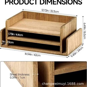 Solid Wood <b>File</b> Organizer Rectangle Desktop Document <b>Storage</b> Box With Multi Layers For Office Use - Product Image 3