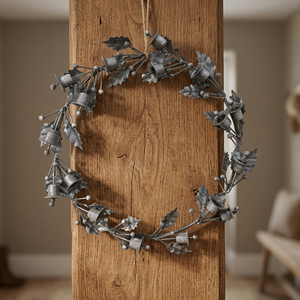 Corona Navideña Rústica de Metal, Flores Decorativas Hechas a Mano, Redonda, Sin Iluminación, Paquete Individual - Product Image 2