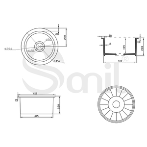 FFC <span class=keywords><strong>18</strong></span> Inch Màu Trắng Đen Vòng Lưu Vực Thanh Duy Nhất Căn Hộ Gốm Mini Vòng Bồn Rửa Fireclay Undermount Bồn Rửa Nhà Bếp - Product Image 6