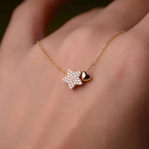 Collier pendentif mini cœur étoile en argent <span class=keywords><strong>sterling</strong></span> S925 avec pierres étincelantes, chaîne de clavicule tendance pour femme, bijoux de mode - Product Image 2