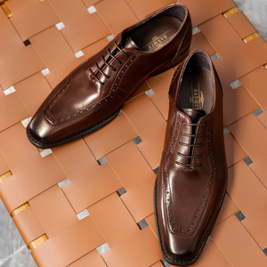 Chaussures habillées Oxford en cuir véritable marron à bout pointu, à lacets, motif uni, semelle extérieure en caoutchouc, pour toutes les saisons - Product Image 2
