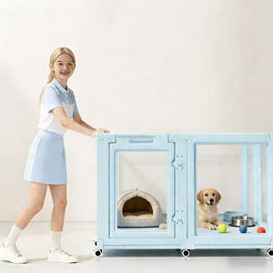 Parc pour animaux modulaire robuste en gros avec plateau de sol et roulettes, clôture <span class=keywords><strong>mobile</strong></span> anti-rayures pour <span class=keywords><strong>chien</strong></span> d'intérieur OEM - Product Image 3
