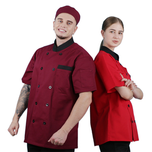 เสื้อแจ็คเก็ตเชฟแบบมีกระดุมสองแถวแขนสั้นสีแดงใส่ได้ทั้งชายและหญิง - Product Image 2