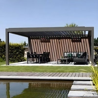 Pergola de jardin de luxe avec toit rigide imperméable, en aluminium, à lames orientables, design moderne