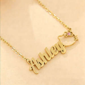 Delicado Collar con Nombre de Gatita con Diamantes, Chapado en Oro PVD de 14k y 18k, Acero Inoxidable 316L, Personalizado para Mujer - Product Image 5