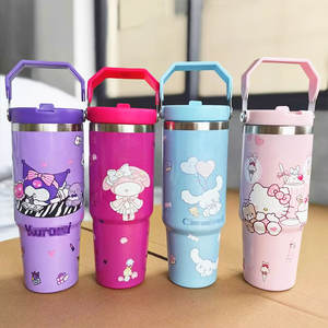 Vaso de agua de acero inoxidable de 40 oz con diseño de dibujos animados, botella de agua Kawaii con asa, taza de café aislada para viaje en coche - Product Image 2