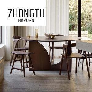 Meubles de salle à manger modernes Table en bois de noyer <span class=keywords><strong>Roulette</strong></span> de luxe Table à manger ronde en bois 8 places pour hôtel restaurant - Product Image 2