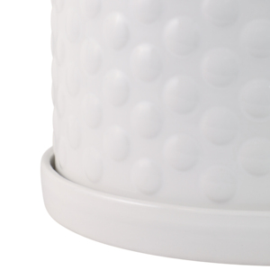 Vasi in ceramica con motivo a rilievo e sottovasi, design testurizzato per decorazioni da giardino interne ed esterne, elegante bianco - Product Image 5