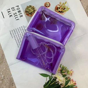Instagram-worthy transparent PVC coin <b>purse</b>, girly small square clutch bag, taro purple makeup and lipstick organizer. - Product Image 2