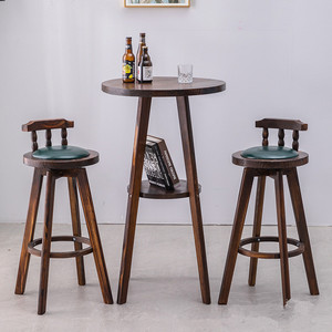<b>Solid</b> <b>Wood</b> Carbonized bar Stool American Style Swivel bar Chair Front <b>Desk</b> Dining Table High Chair Creative Home Stool - Product Image 1