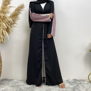 1892# Special Design Double Color Splice White Line Border Buttons Sleeves Fashionable Women Cardigan <b>Abaya</b> - Product Image 4