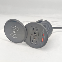 Multiprise encastrable de bureau avec 2 prises CA USB 18W, câbles de 1,5 m, PD 20W USB-C, chargeur sans fil 10W, couvercle, 125V