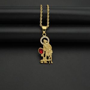 Moda unica in acciaio inox pecore modello di lusso gioielli St Lazaraus <span class=keywords><strong>San</strong></span> zircone Hiphop belle collane per donna uomo - Product Image 4