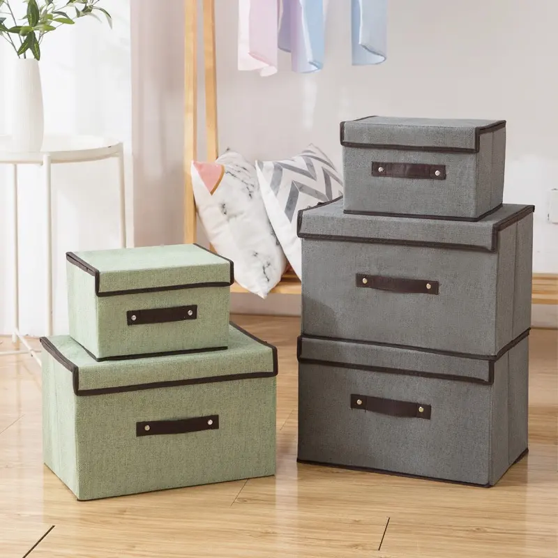 Fabric Foldable Storage Bins with Lids and Handles Storage Organizers for Toys Shelves Clothes Papers Books