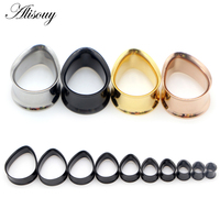 Alisouy 2pcs Goutte d'Eau en Acier Inoxydable Bouchon d'Oreille Tunnels Couleur Or Noir Bouchons d'Oreille Tunnels Bijoux de Corps Jauges d'Oreille