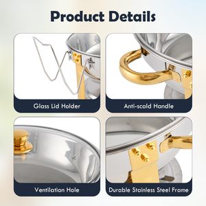 Gold Chafing Dish <strong>Buffet</strong> Set Stainless Steel Round Chafers with Glass Viewing Lid &amp; Lid Holder, <strong>Buffet</strong> <strong>Servers</strong> and Warmers Set - Product Image 5