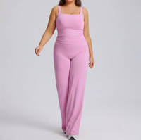 JAC22 Q6364 Set Yoga Wanita Dua Potong untuk Olahraga Musim Panas, Bahan Spandex/Polyester Polos