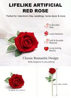 Anpassbare Handgefertigte Einzelne Rote Rose Künstliche Blume Realistisch Echt Wirkende Samtblume Umweltfreundlich für Hochzeiten