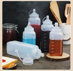 Kruiderij Knijpfles Sojasaus Cruet Ketchup Verpakking Plastic Sausfles Met Kalibratiestaarten