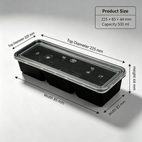 Boîte à bento japonaise à trois compartiments, en PP de qualité alimentaire, 500 ml, couvercle jetable, conteneur alimentaire portable, sections séparées