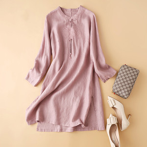 Nuovi <span class=keywords><strong>vestiti</strong></span> primaverili da donna abiti Casual in cotone canapa biologico a maniche lunghe - Product Image 5