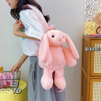 Sac à dos en peluche créatif grande taille blanc avec longues oreilles, sac d'école en forme de lapin de dessin animé avec bretelles réglables pour enfants et filles