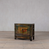 Buffet en bois vieilli fait main et peint à la main style Wabi-sabi, armoire florale vintage pour chambre, appartement et salon