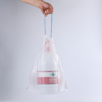 Sacs poubelles jetables en HDPE haute résistance avec cordon de serrage, étanches, pour l'emballage des supermarchés