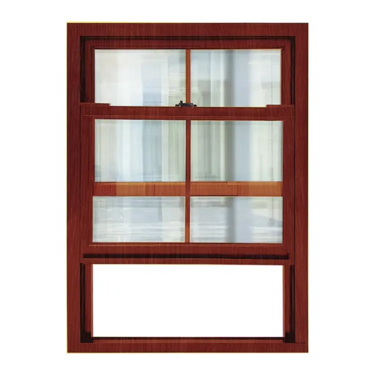 Ahşap renk ızgara tasarımı dikey sürgülü pencere amerikan tarzı kanat asılı alüminyum pencere