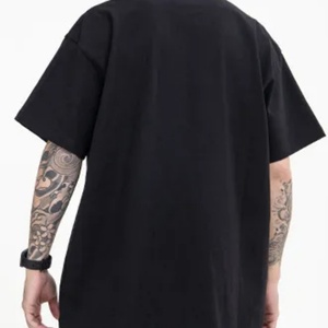 T-shirt pour homme en coton lourd noir, 95% coton, 5% élasthanne, couleur unie, col rond, taille oversize - Product Image 2