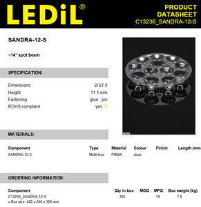 Ledils C13236_SANDRA-12-S Lente LED con soporte integrado Transparente 10 °   ~ 16 °   Adhesivo en Puntos - Product Image 2