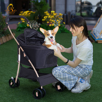 Poussette de luxe pour animaux de compagnie 3-en-1 Chariot de transport avec cadre en acier pour chiens et chats Chariot de voyage extérieur avec roues EUR