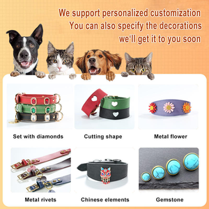 Collier pour animaux de compagnie en cuir avec strass, boucle réglable, sangle de cou pour chien et chat, couleur unie, collier tendance pour chiot - Product Image 2