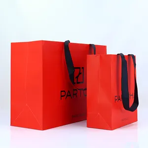 Custom Printed Logo Luxury red Shopping Wedding Clothing Packaging Customized Ivory Board Ribbon Handle Gift Paper Bags