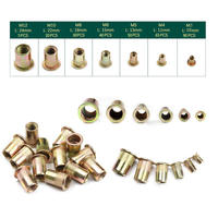 300 pièces d'écrous à rivets aveugles à tête plate en acier au carbone zingué moleté, assortiment en boîte M3-M12