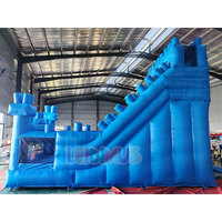 Château Gonflable Extérieur Bleu avec Toboggan et Structure de Rebond, Toboggan Gonflable Commercial pour Enfants et Adultes, Idéal pour Location de Fêtes