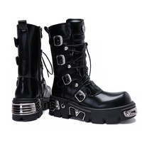 Bottes hautes rétro décontractées pour hommes femmes bottes à plateforme style punk pour l'outillage et le rock pour l'automne pour la moto