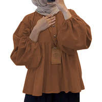 Vêtements pour femmes musulmanes, nouveau style japonais et coréen, simple, grande taille, ample, chemise à col plissé à la taille