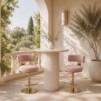 Tabouret de bar élégant rose rembourré, pivotant, hauteur réglable, avec base en métal doré pour café, îlot de cuisine