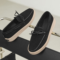 Chaussures décontractées basses noires à enfiler pour hommes en faux daim, avec soutien de la voûte plantaire, design de luxe, jetables, à ressort, prix bas