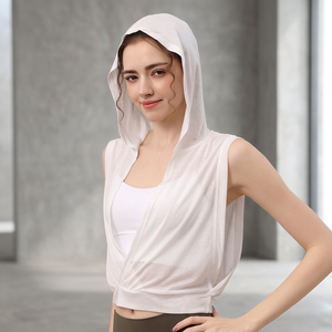 Chaleco con Capucha de Lyocell para Mujer, Corte Holgado, para Correr, Fitness, Sin Mangas, Transpirable, Color Sólido, Ropa Deportiva de Verano, Ligero, Sublimado - Product Image 4