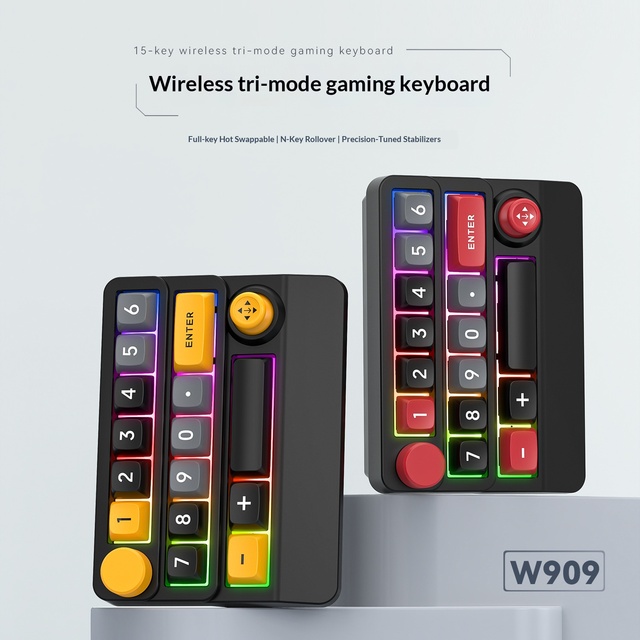 15 Keys Tri-Mode Wireless Mechanical Gaming Keyboard Full Hot Swappable RGB Macro Programmable