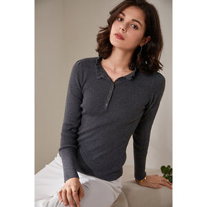 Suéter de algodón personalizado para el logotipo de la moda OEM suéter de las mujeres de otoño ropa de mujer Jersey de punto de ganchillo camisa - Product Image 1