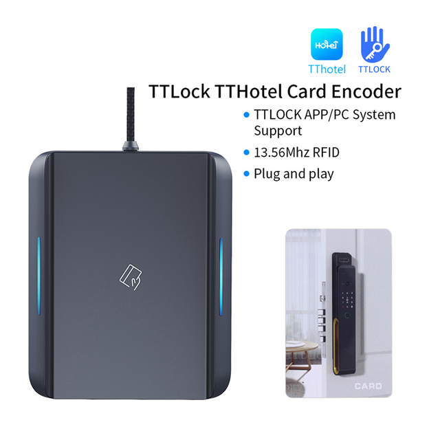 TTHotel Official RFID Card Encoder Reader 13.56MHz Contactless Card Copier Flame-retardant Easy Operation Steps Hotel Access