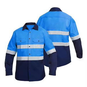 Ropa de trabajo de poliéster personalizada para reparación de construcción Bomberos-Camisas de uniforme de rayas reflectantes con soporte de logotipo de chaleco de seguridad - Product Image 1