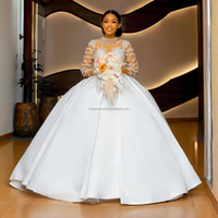 Robe de mariée 2 en 1 détachable en satin à manches longues, brodée de perles, style luxe personnalisé, nouvelle collection 2246