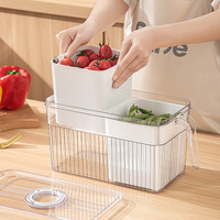 Boîte de rangement pour réfrigérateur à 2 compartiments, en plastique, avec poignée, transparente, avec fonction de temporisation, pour la conservation des aliments, avec design de drainage, pour légumes