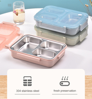Boîtes de préparation de repas chauffantes à l'eau coréennes, 3 compartiments, étanches, boîte à lunch bento avec couvercles hermétiques